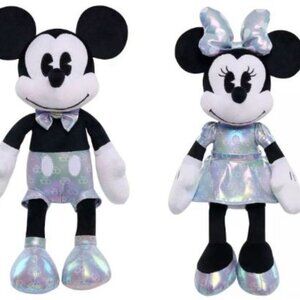 Disney 100 Mickey & Minnie Mouse Silver Plush Set Disneyland Anniversary D100